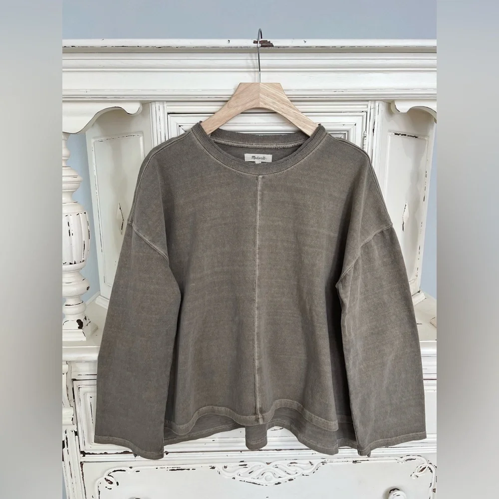 Madewell Wide Long Sleeve Grey/Taupe Top • Size S • NWT - Picture 1 of 6